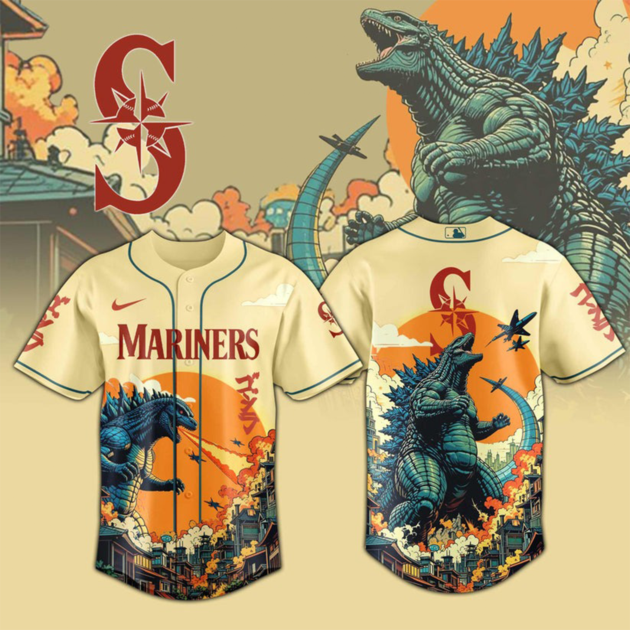 Seattle Mariners X Happy Godzilla Day Jersey SEA Godzilla Special Apparel Limited Gifts-1