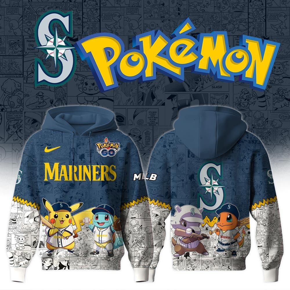 Seattle Mariners X Pokemon Go Hoodie MLB Merch Gifts For Baseball Lovers Fans For Him Her-1