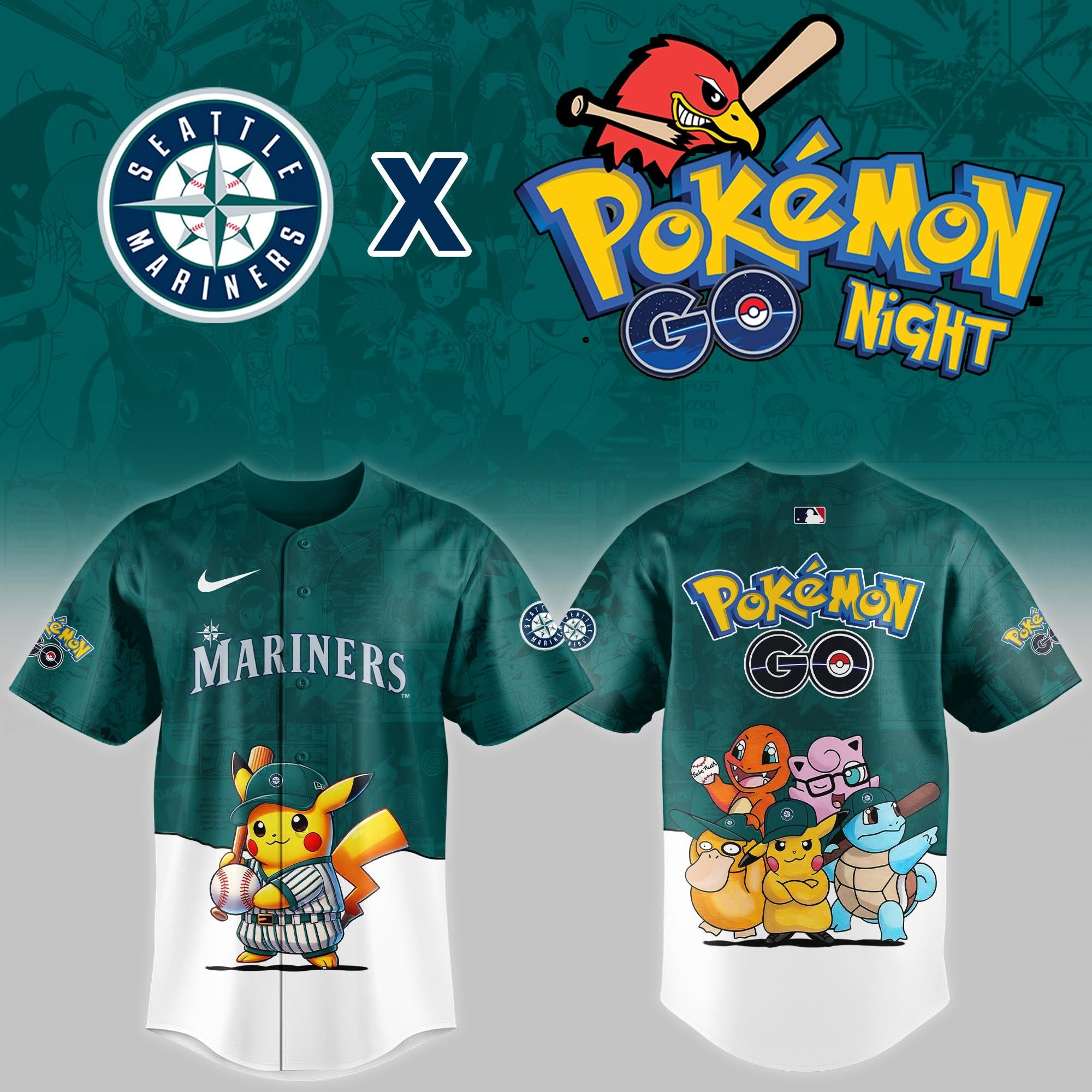Seattle Mariners x Pokemon GO Night Jersey MLB Merch Fan Gifts For Pokemon Go Lovers-1