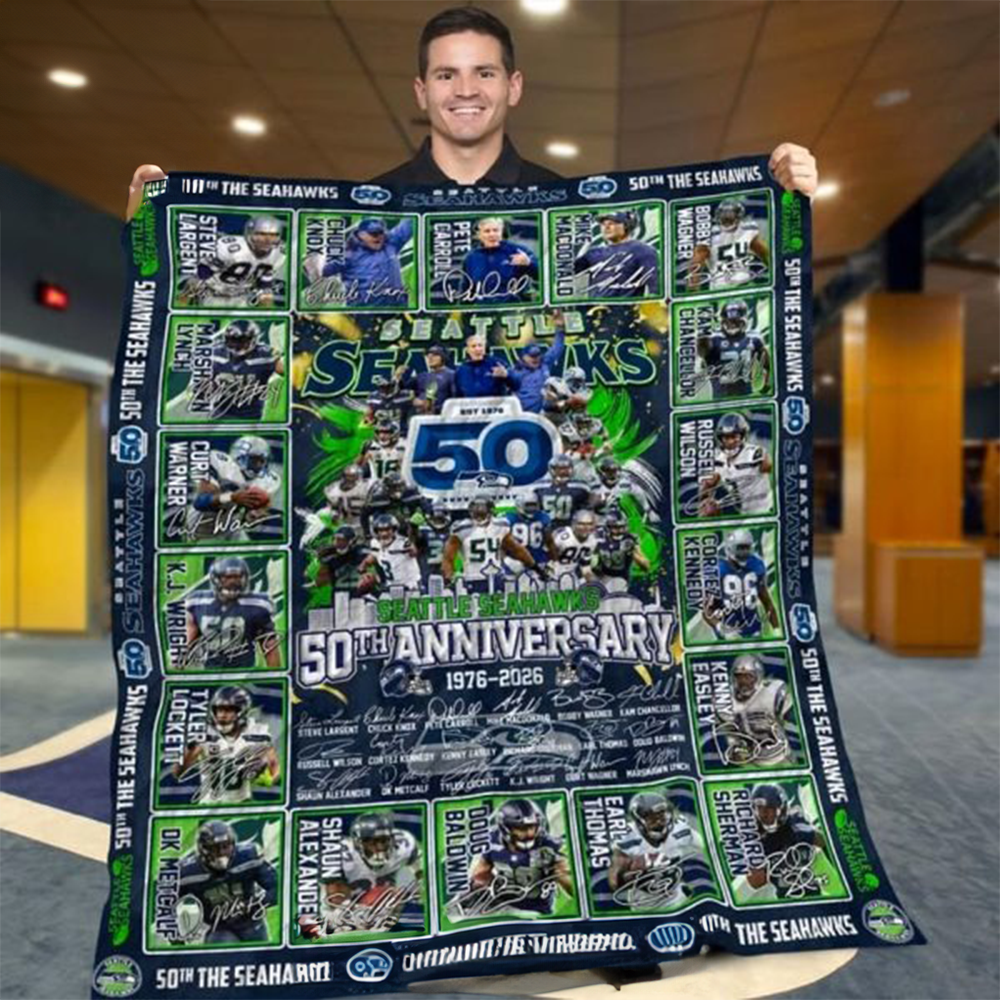 Seattle Seahawks 50th Anniversary 1976 2026 Blanket Seattle Seahawks Merch Football Fans Gifts-1