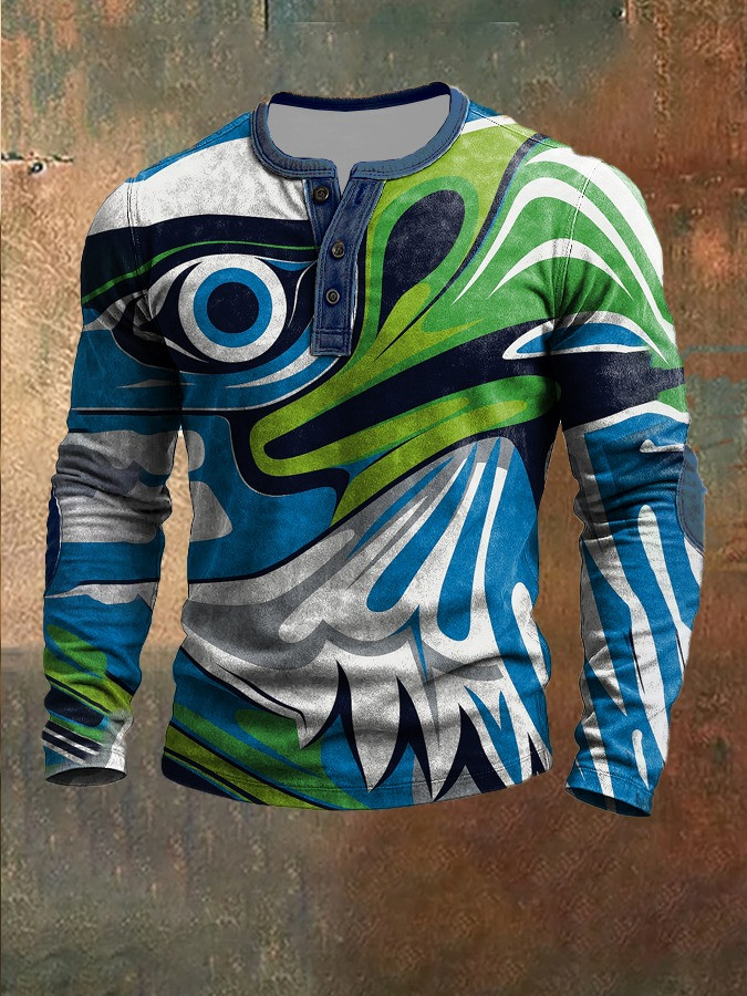 Seattle Seahawks Button Long Sleeve Henley Shirt Mens Game Day Merch Gifts For Seahawks Fans-1