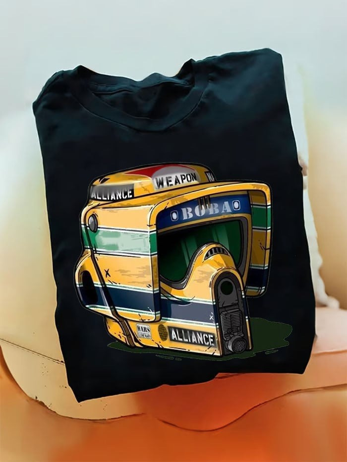 Senna Trooper Mash-Up Yellow Helmet T-Shirt Fan Merch Star Wars Gifts For Men-1