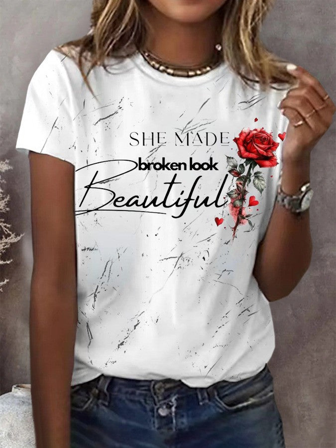 She Made Broken Look Beautiful Rose Shirt Jelly Roll's Beautifully Broken T-Shirt Fan Birthday Gift for Husband-1
