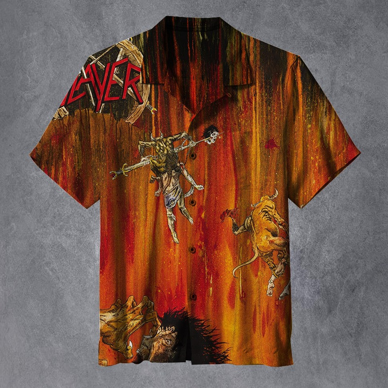 Slayer Hawaiian Shirt Hell Awaits Slayer Band Merchandise Button-Up Aloha Shirt For Men-1