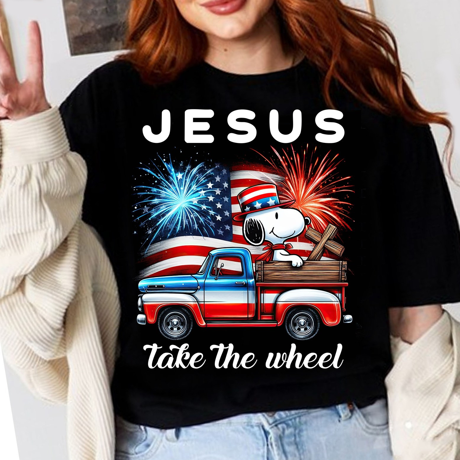 Snoopy Jesus Take The Wheels 4Th Of July T-Shirt Patriotic Cool Gift for Snoopy Lovers-1 Snoopy Jesus Take The Wheels 4Th Of July T-Shirt Patriotic Cool Gift for Snoopy Lovers-1