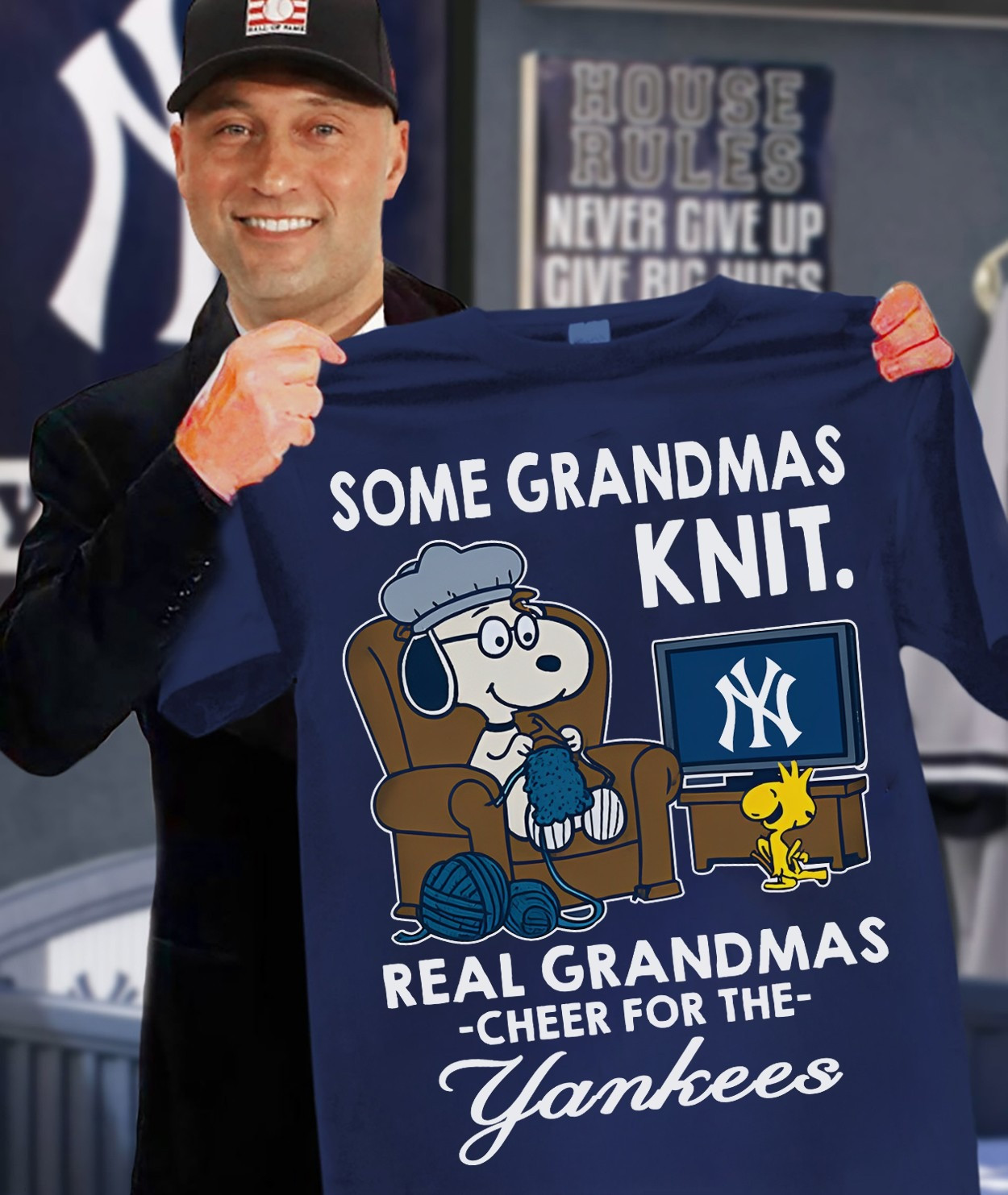 Snoopy Some Grandmas Knit Real Grandmas Cheer For The Yankees T-Shirt Baseball Yankees Fans-1