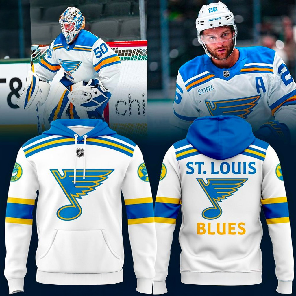 St Louis Blues Fanatics White Hoodie St Louis Blues Merch Gift For Hockey Lovers-1