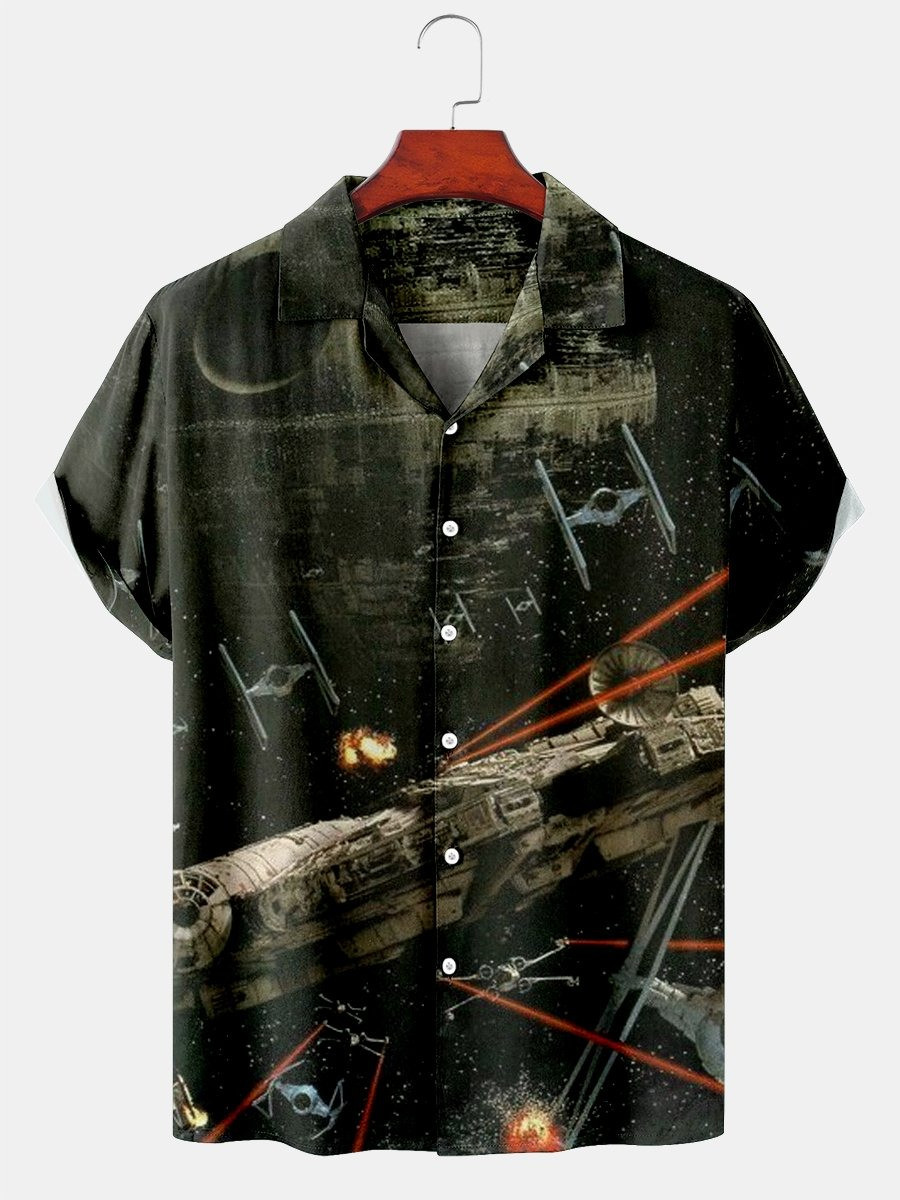 Star Wars Hawaiian Shirt Millennium Falcon Ship Planet Star Wars Father's Day Dad Gifts-1