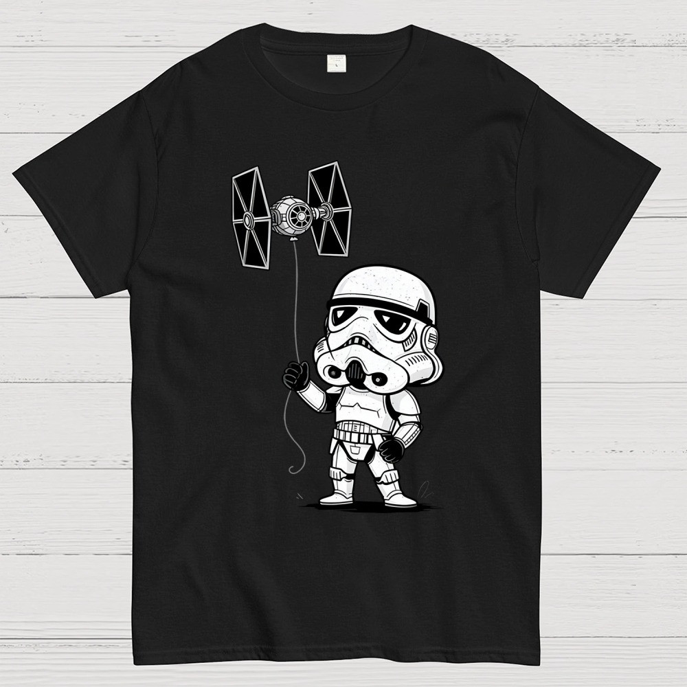 Star Wars Stormtrooper Shirt Chibi Stormtrooper Holding a Tie Fighter Balloon Cute Gifts-1