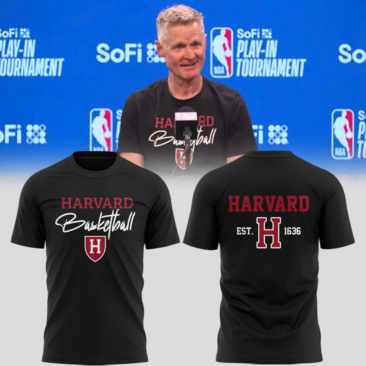 Steve Kerr Harvard Shirt Steve Kerr Wearing Harvard EST 1636 Basketball T-Shirt Apparel-1