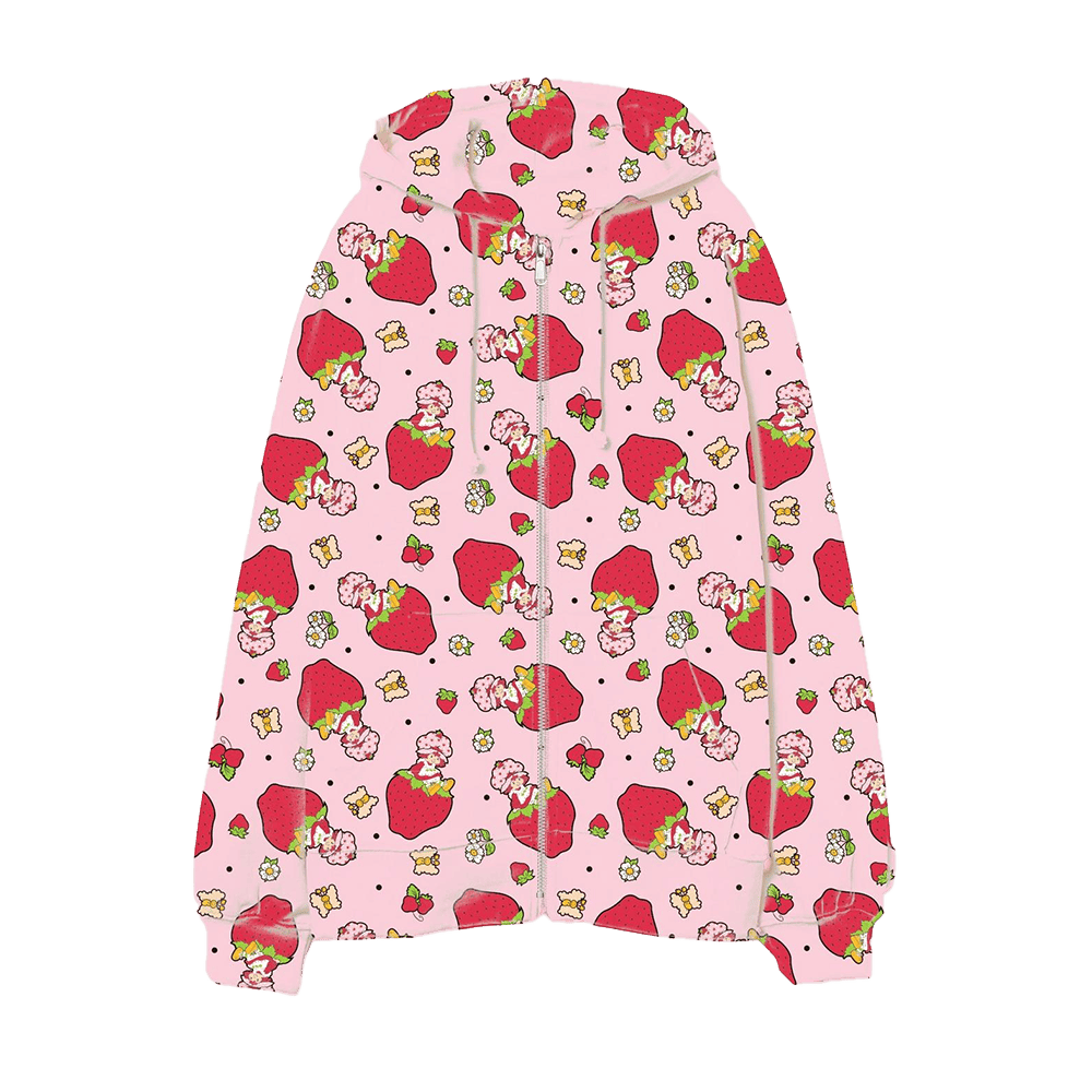 Strawberry Shortcake Zip Hoodie Strawberry Shortcake Floral Girls Hoodie Cute Gifts-1 Strawberry Shortcake Zip Hoodie Strawberry Shortcake Floral Girls Hoodie Cute Gifts-1