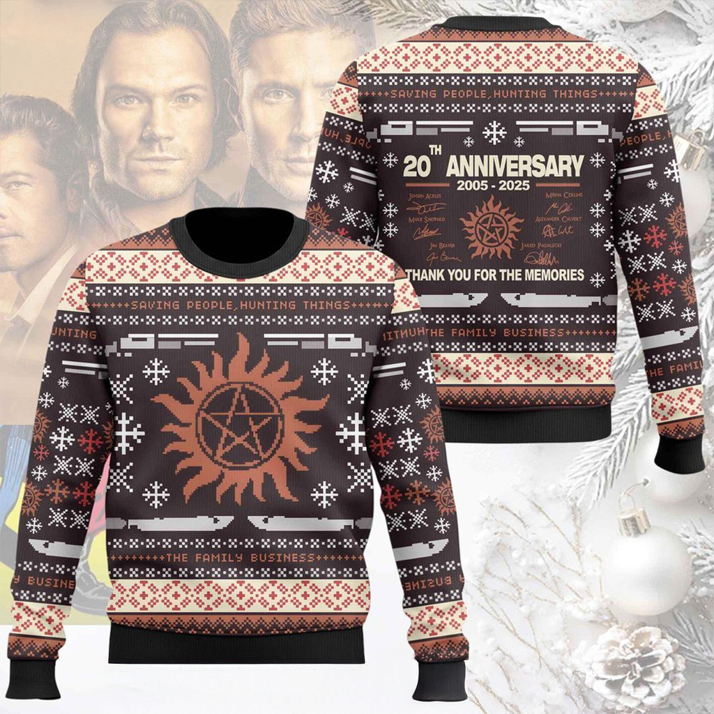 Supernatural 20th Anniversary 2005 2025 Thank You For The Memories Christmas Ugly Sweater-1