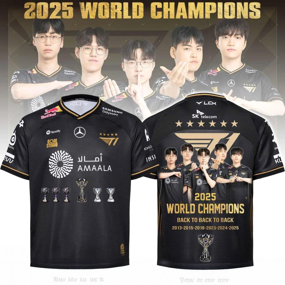T1 2025 World Champions Back To Back To Back Football Jersey LOL Esport Merch T1 Lovers Gifts-1