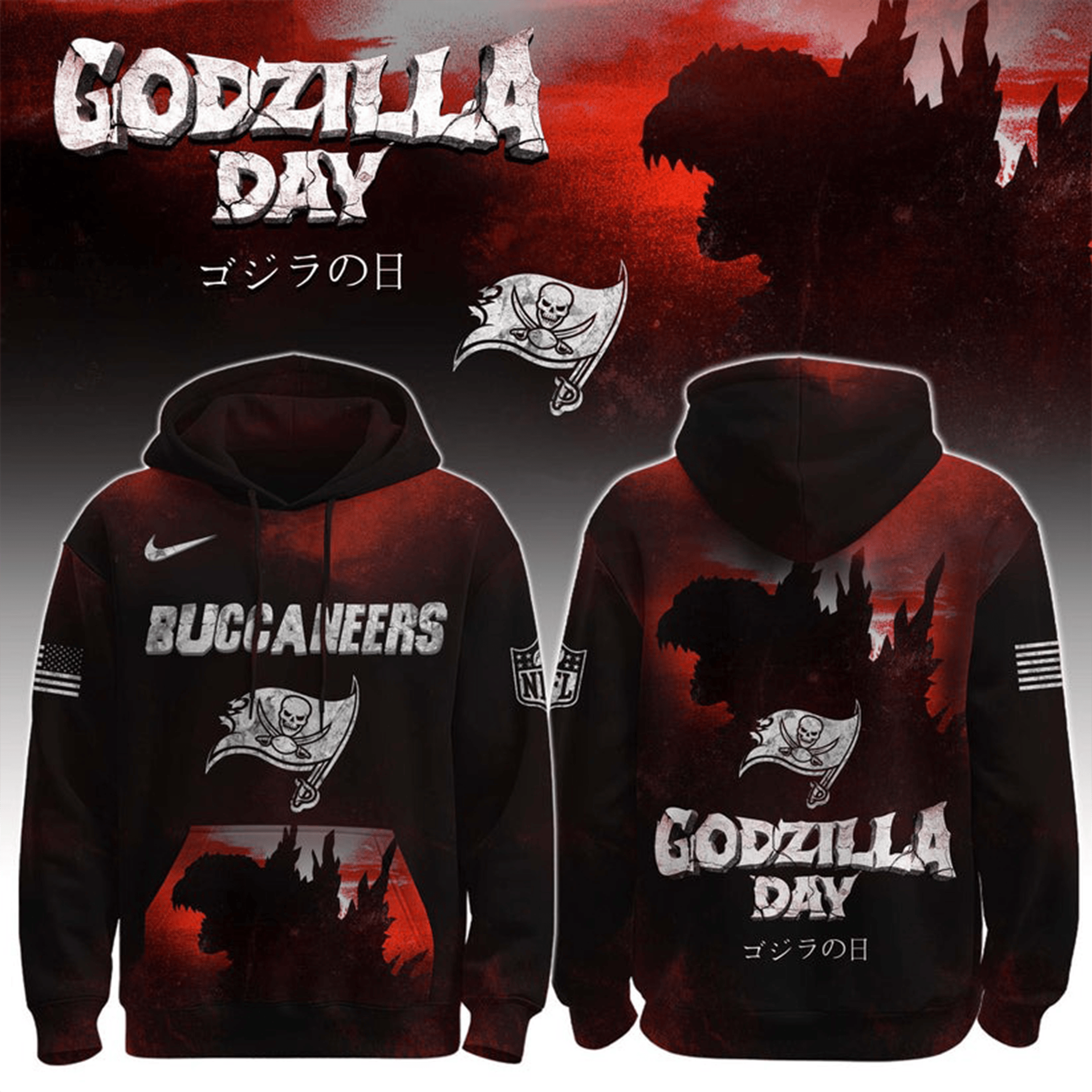 TB Buccaneers X Godzilla Day Hoodie Tampa Bay Buccaneers Merch Godzilla Lovers Gifts-1