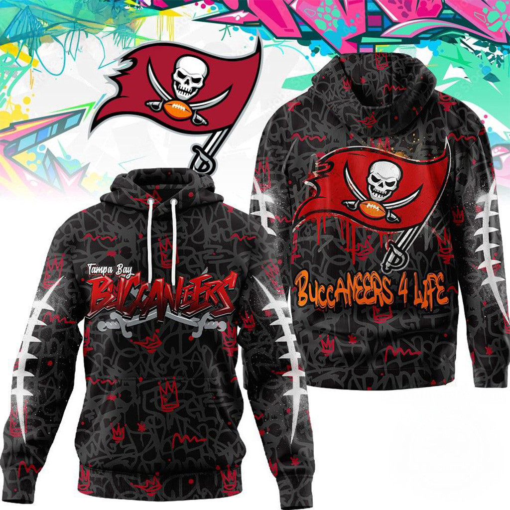 Tampa Bay Buccaneers NFL Special Graffiti My Team 4 Life Hoodie Buccaneers Merch Gifts For Xmas-1