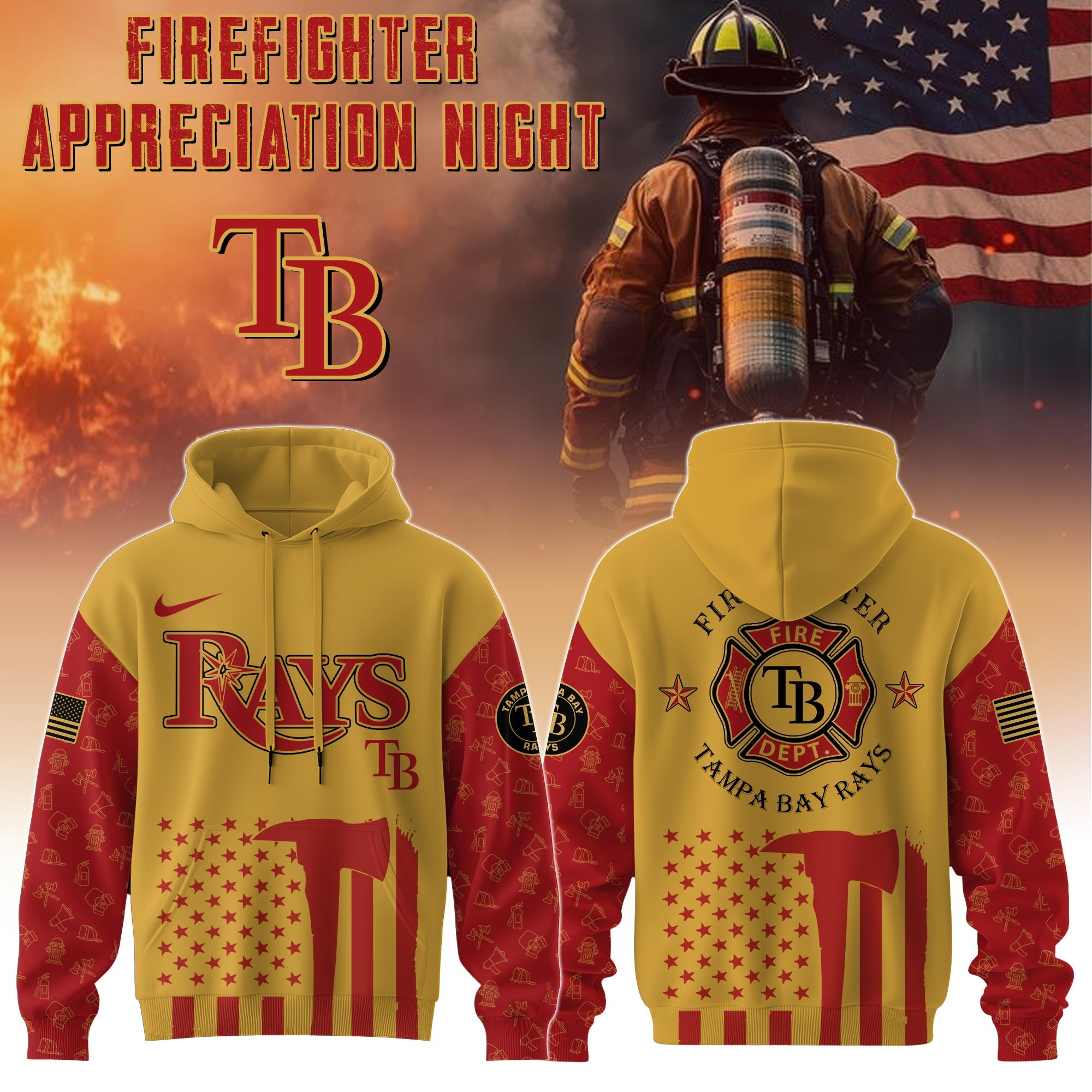 Tampa Bay Rays MLB X Firefighter Appreciation Night Hoodie Merch Baseball Fan Gifts-1