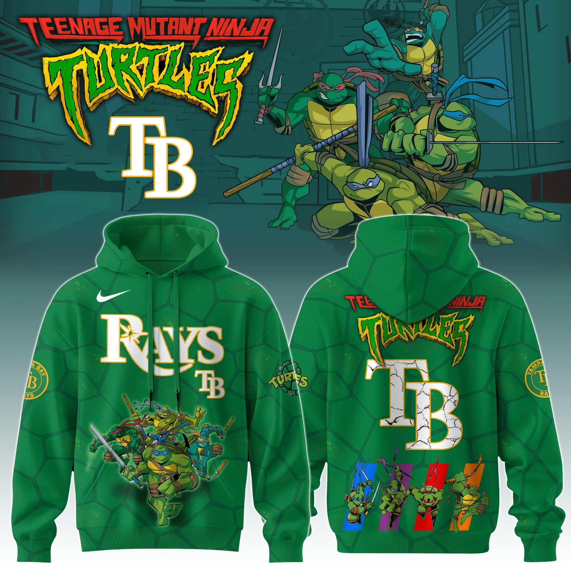 Tampa Bay Rays MLB X Ninja Turtles Hoodie Fan Merch Gifts For Baseball Lovers-1