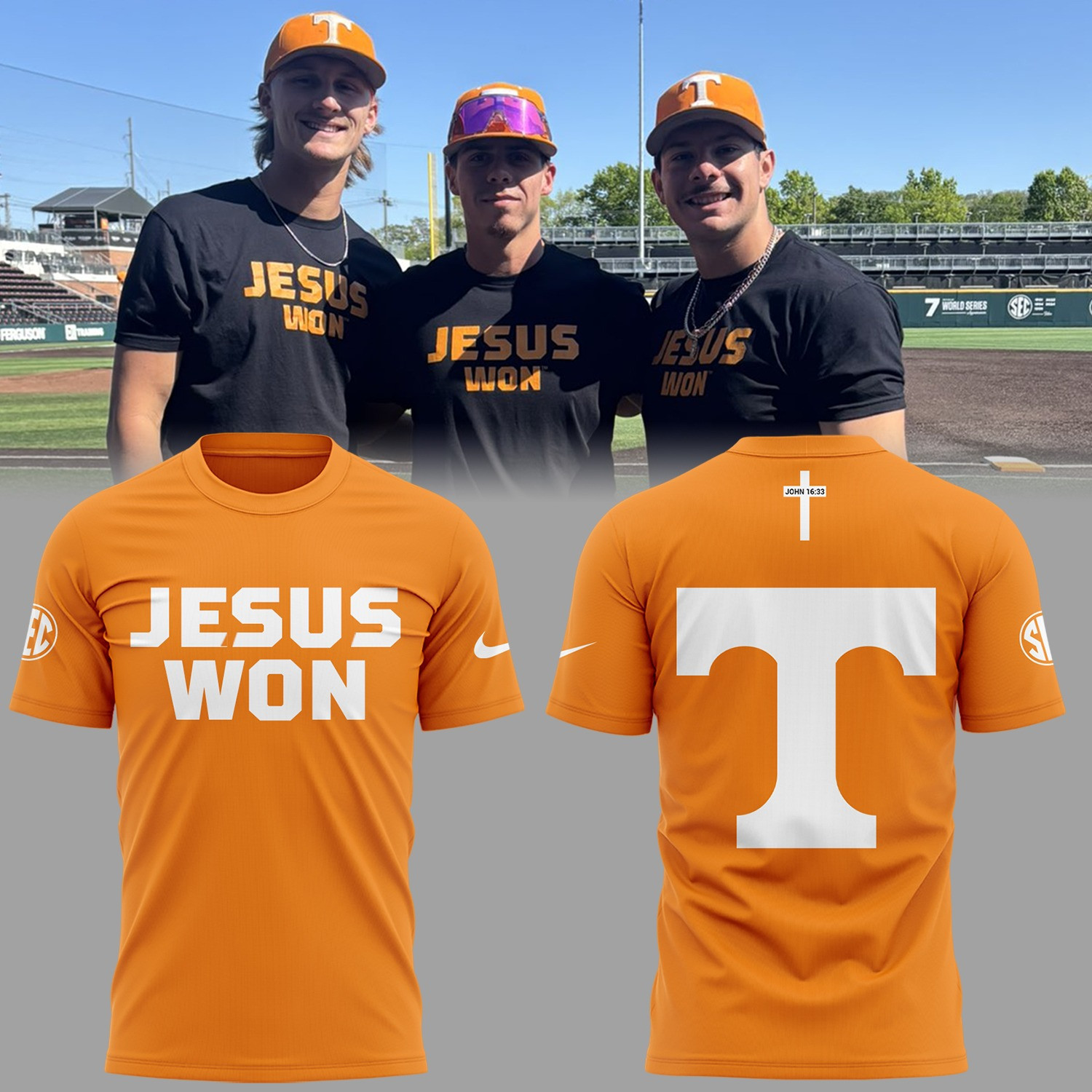 Tennessee Volunteers Jesus Won T-Shirt Orange Tennessee Volunteers Baseball Fan Gift Ideas-1