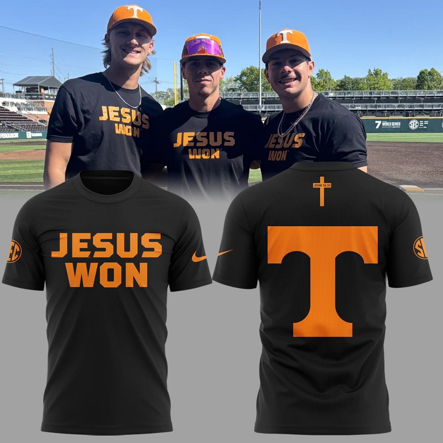 Tennessee Volunteers Jesus Won T-Shirt Tennessee Volunteers Baseball Fan Merch Gifts-1