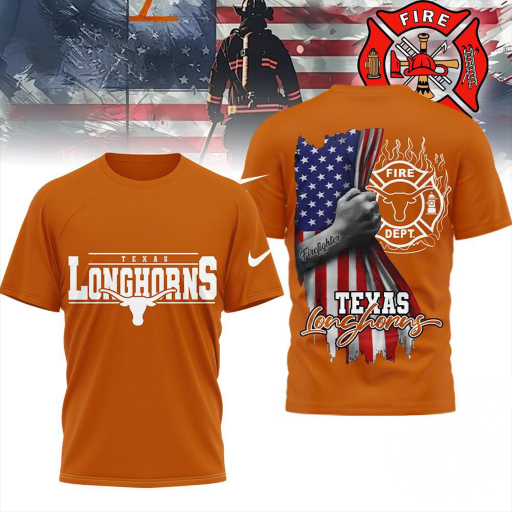 Texas Longhorns 2025 NCAA Firefighter American Flag Shirt Texas Longhorns Merch Fan Gifts-1
