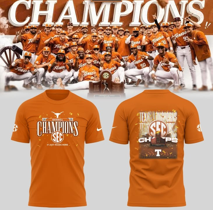 Texas Longhorns Baseball Southeastern Conference Champion T-Shirt 2025 Fan Merch Apparel-1