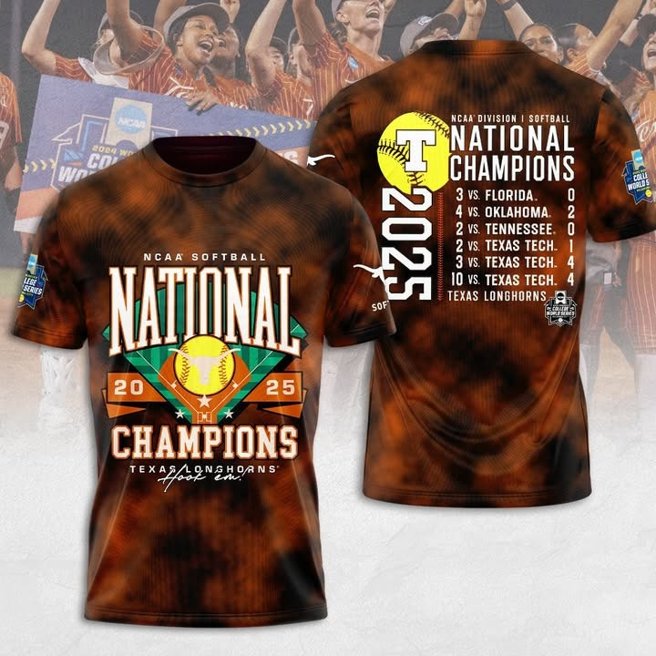 Texas Longhorns Women's Softball NCAA 2025 Champions T-Shirt Merch Great Gifts For Fans-1