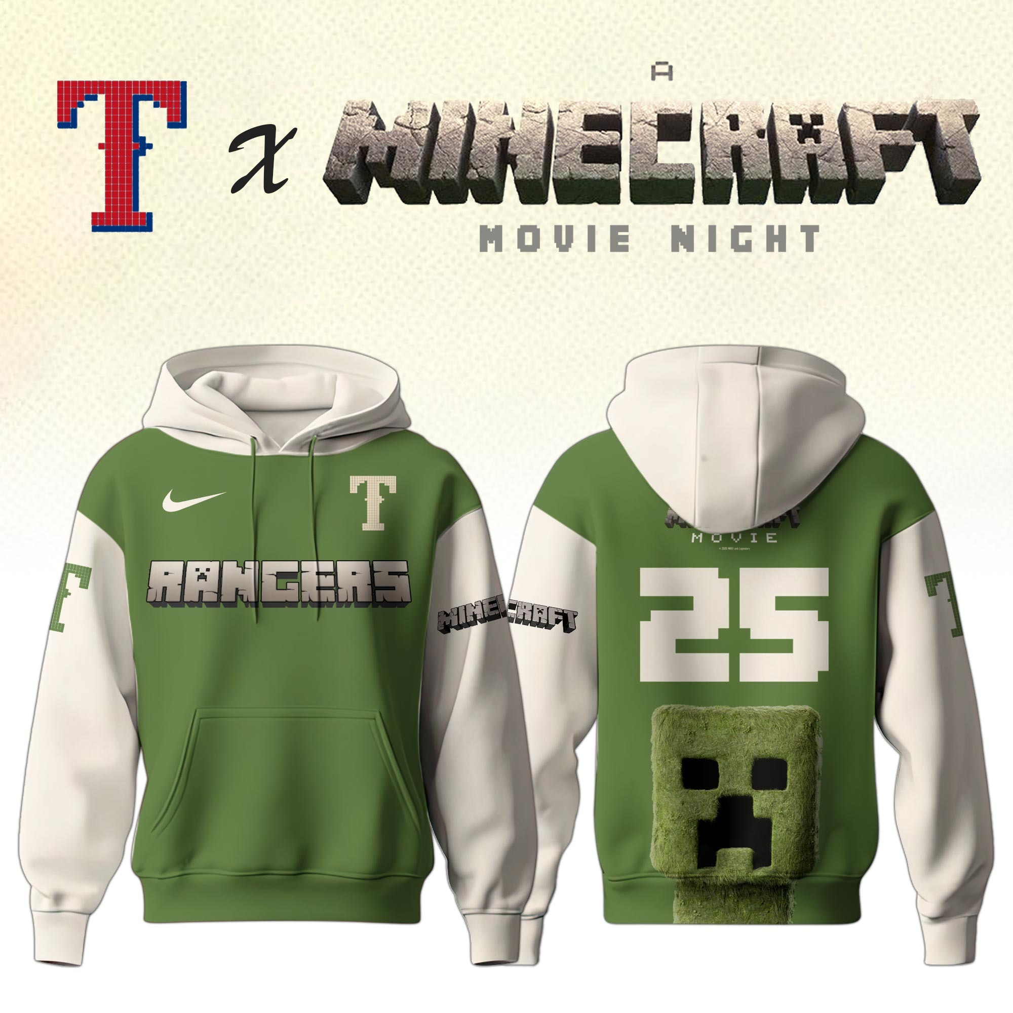 Texas Rangers MLB x A MINECRAFT MOVIE Night Hoodie Best Gifts Baseball Fans-1
