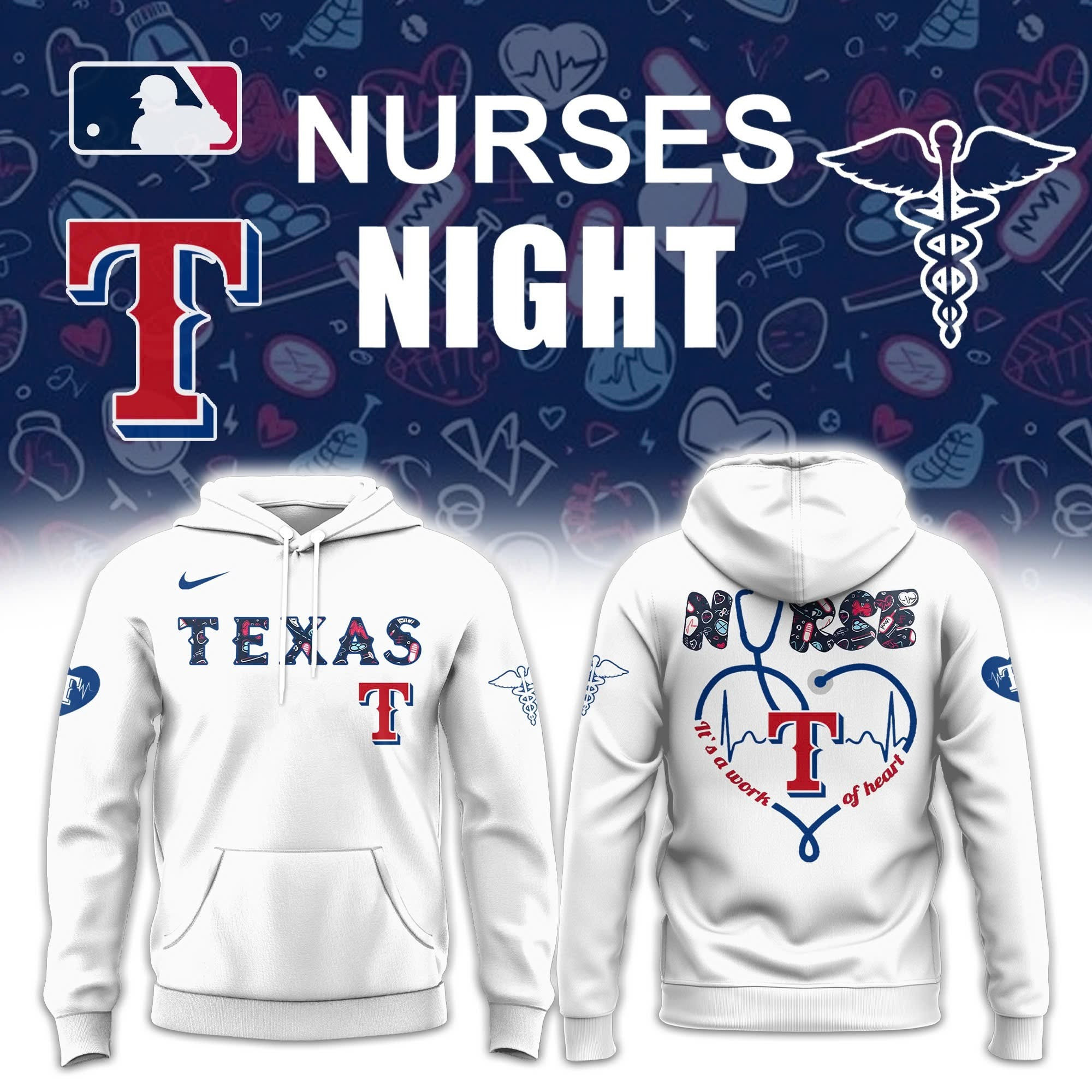 Texas Rangers X Nurses Night Hoodie Honor Nurses Day Baseball Texas Rangers Fan Merch-1