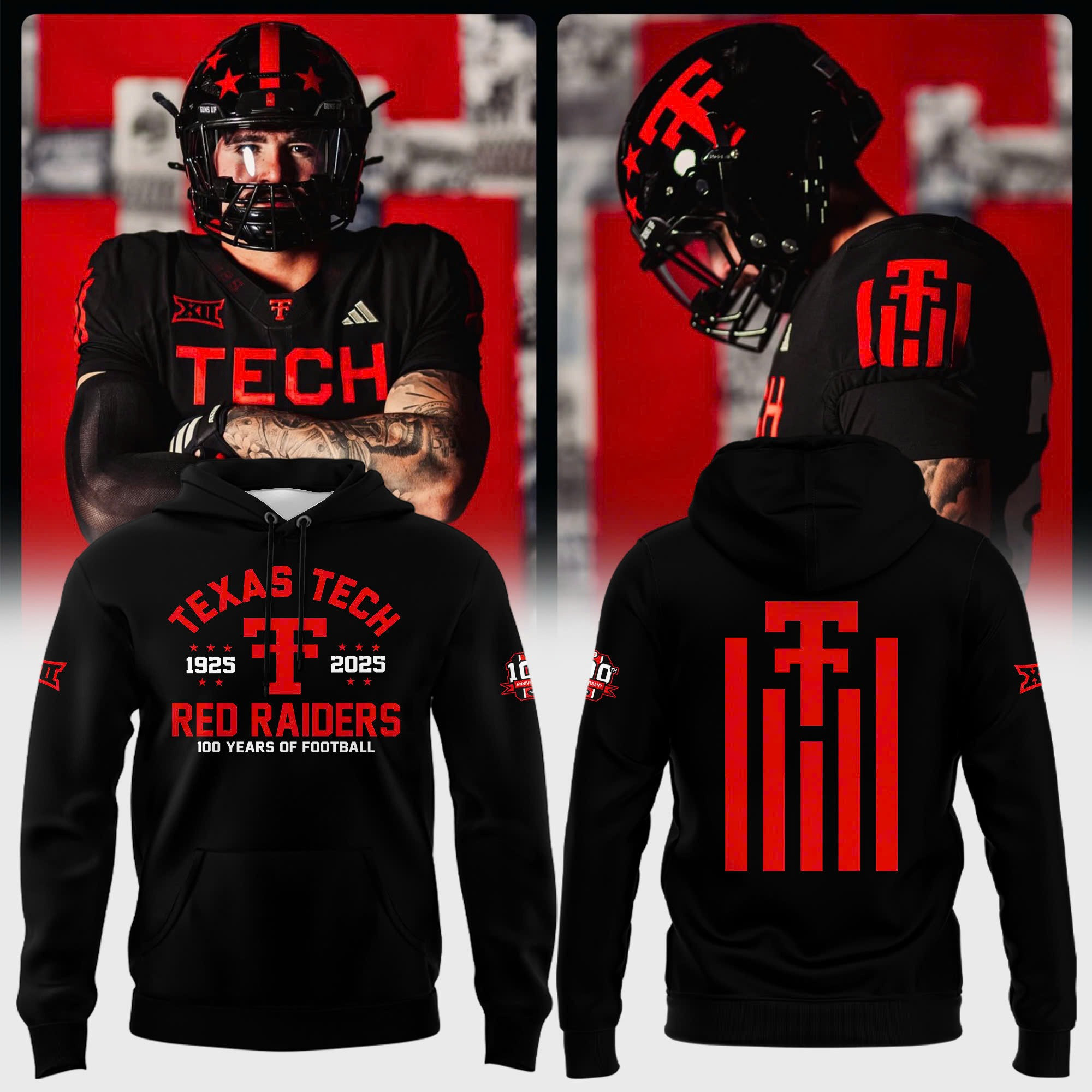 Texas Tech Red Raiders 100Th Anniversary Hoodie 1925 2025 Uniforms 100 Years Of Football-1 Texas Tech Red Raiders 100Th Anniversary Hoodie 1925 2025 Uniforms 100 Years Of Football-1