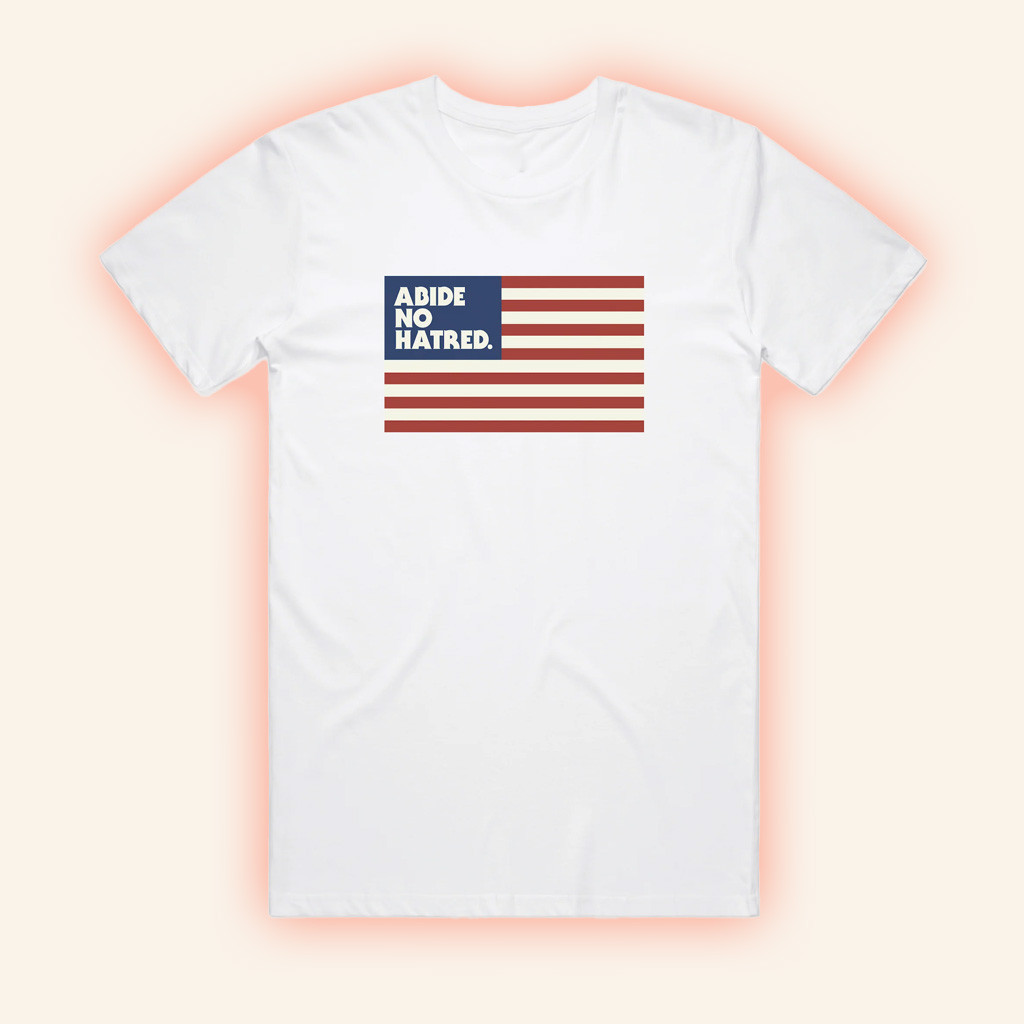 The Bitter Southerner General Merch Abide No Hatred American Flag White T-Shirt Dad Gifts-1