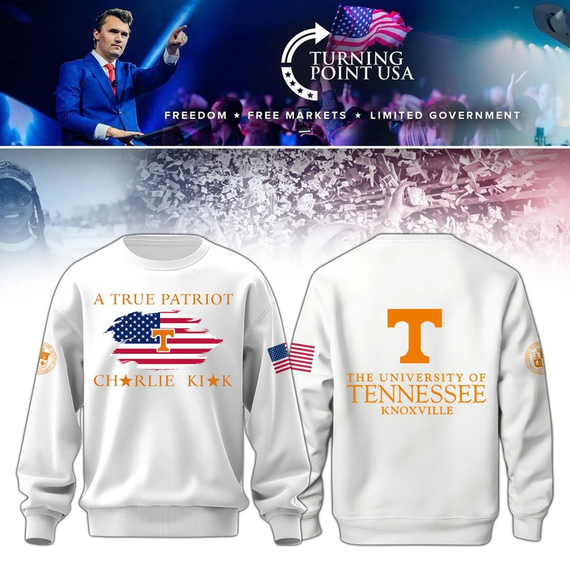 The University Of Tennessee Knoxville Sweatshirt White A True Patriot Charlie Kirk TPUSA Merch-1