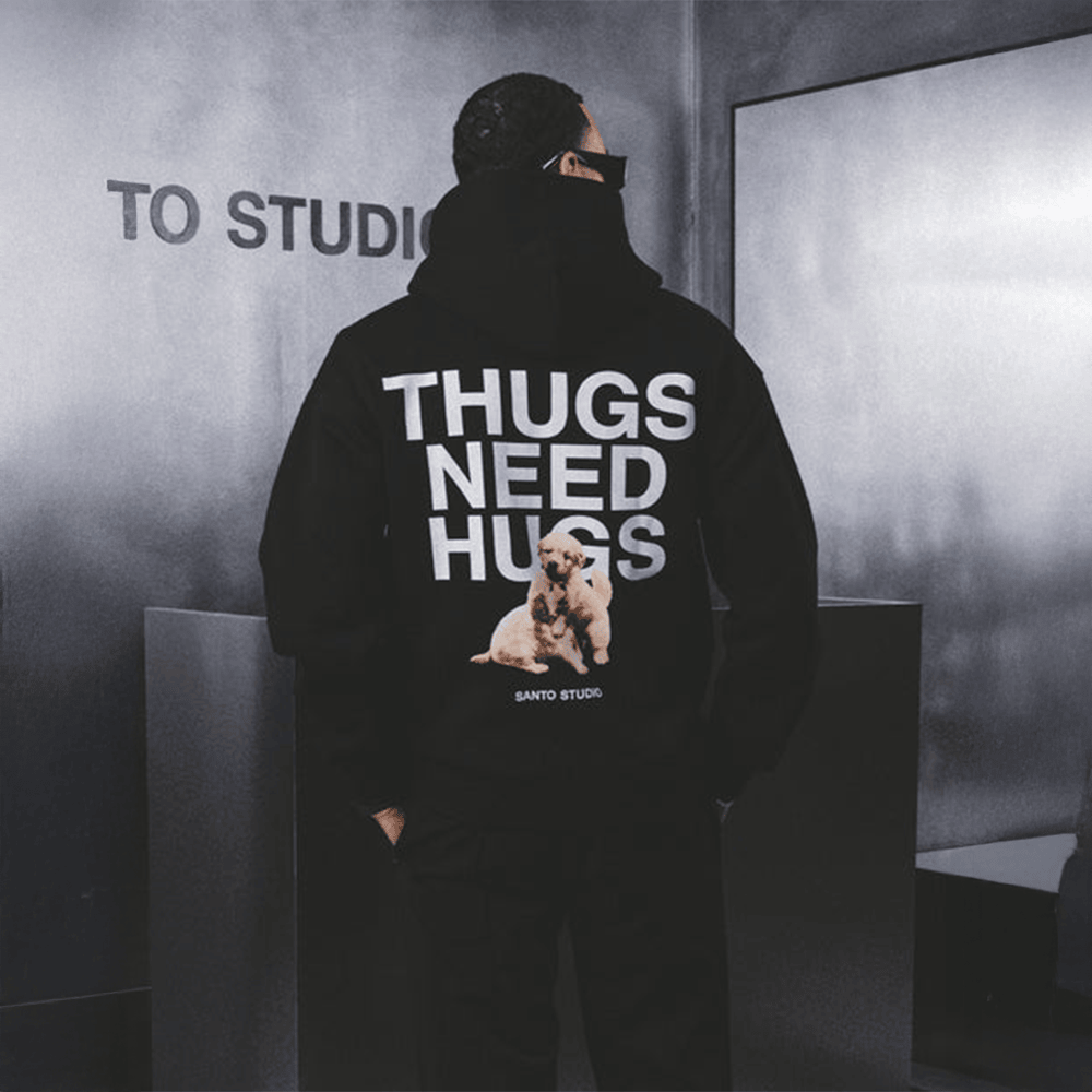 Thugs Need Hugs Hoodie Santo Studio Puppy Zip Hoodie Good Gifts For Dads Gifts For Besties-1