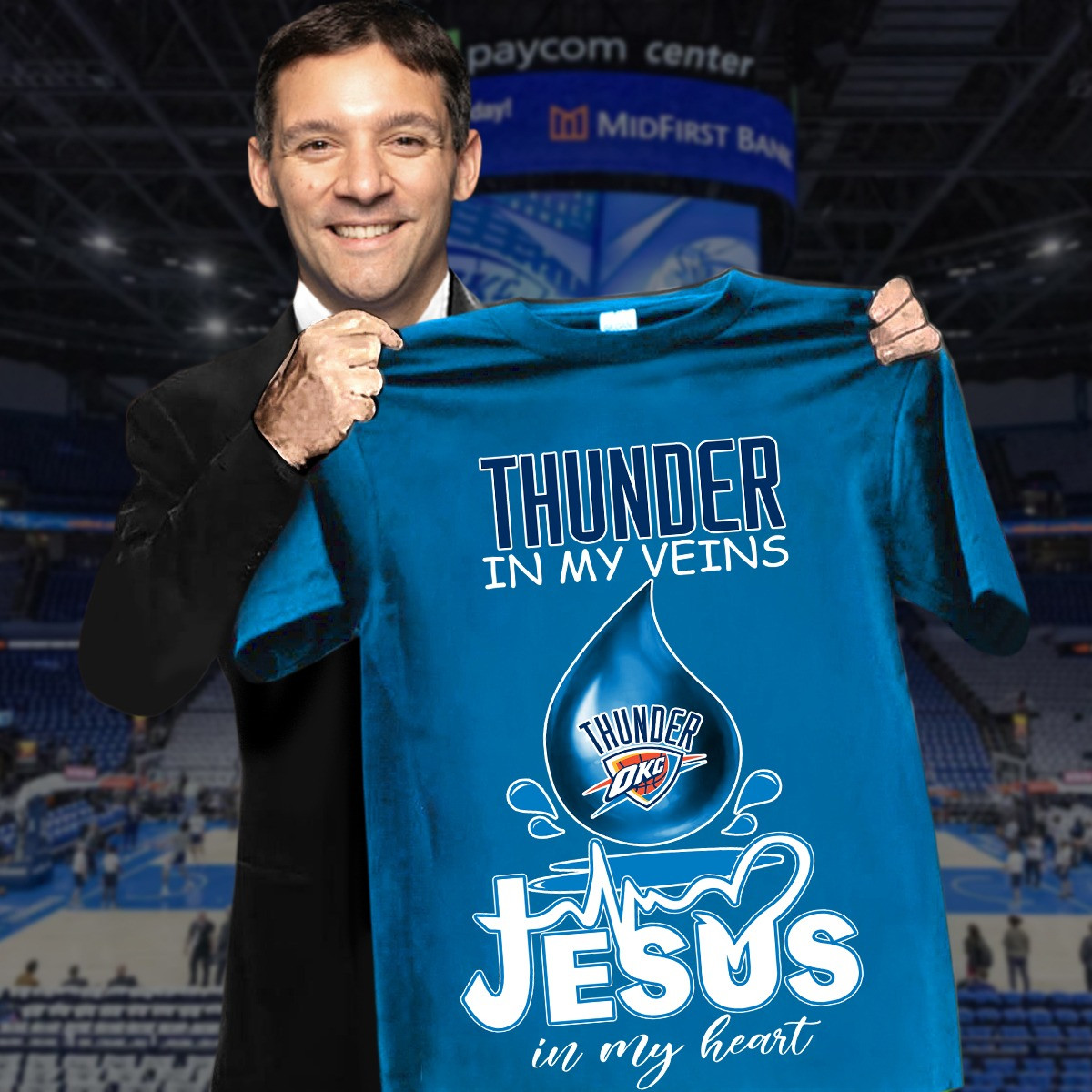 Thunder In My Veins Jesus In My Heart Shirt Faith Basketball Gifts For Thunder OKC Fans-1