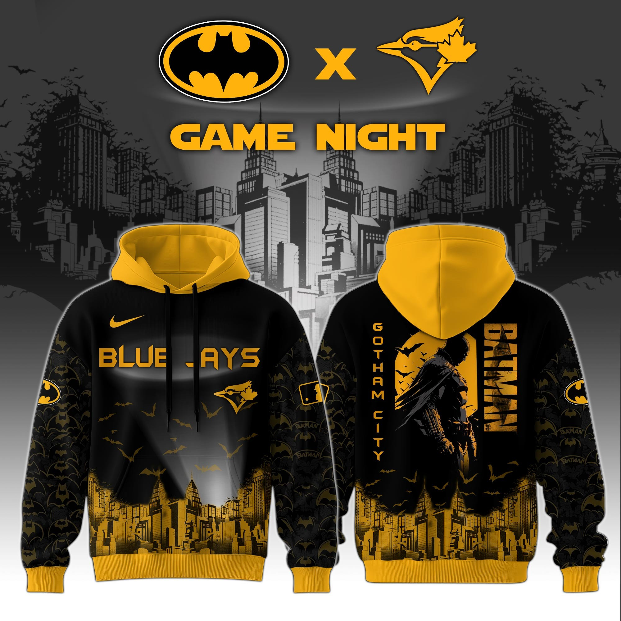 Toronto Blue Jays x DC Batman Game Night Hoodie Best Gifts For Baseball Fans For Him-1 Toronto Blue Jays x DC Batman Game Night Hoodie Best Gifts For Baseball Fans For Him-1