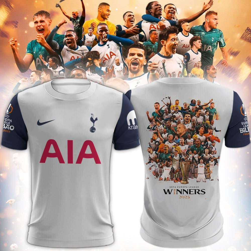 Tottenham Hotspur UEFA Europa League Champions T-Shirt 2025 Winners Victory Fan Gifts-1