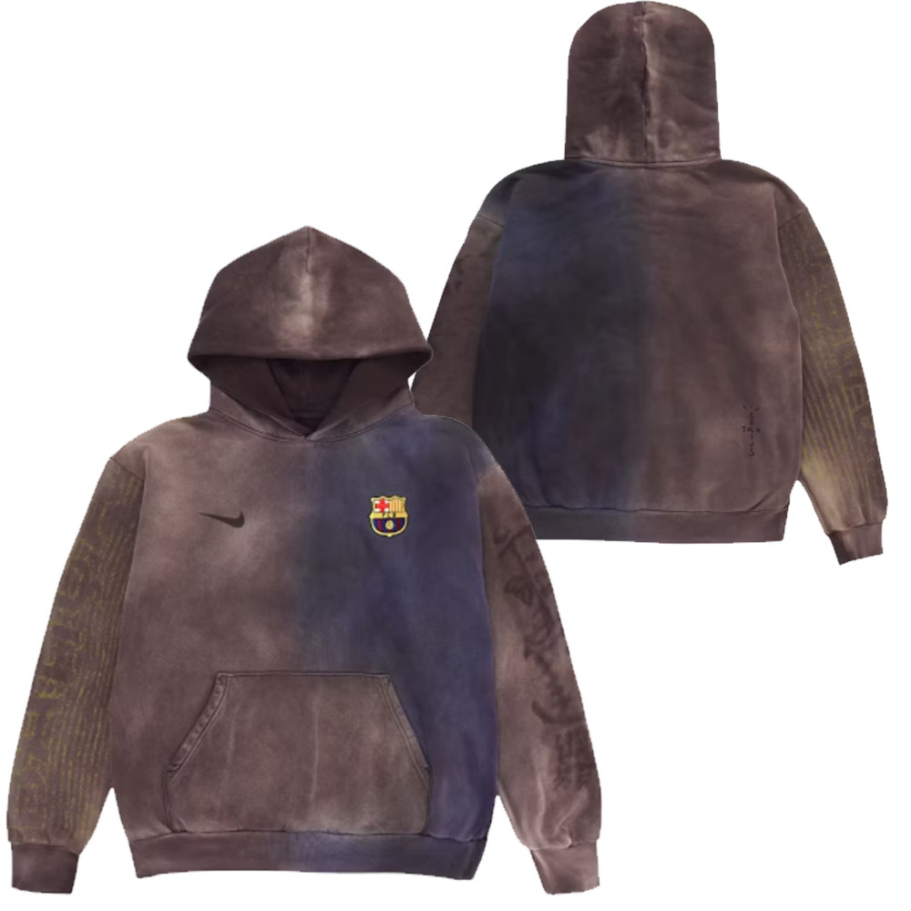Travis Scott x Nike x FC Barcelona Split-Dye Crest Hoodie Cactus Jack Merch Fan Gift Ideas-1