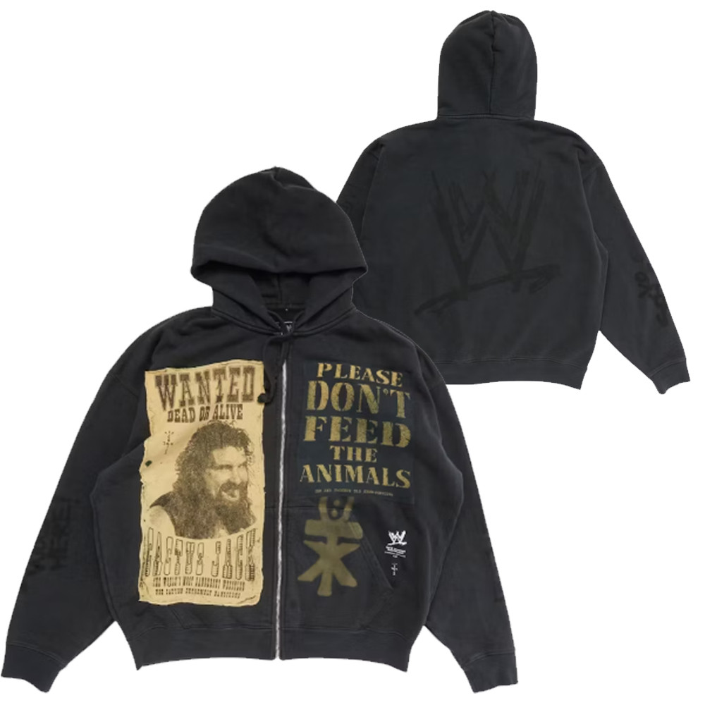 Travis Scott x WWE Double Cactus Jack Mick Foley Zip Hoodie Cactus Jack Merch Fan Gifts-1
