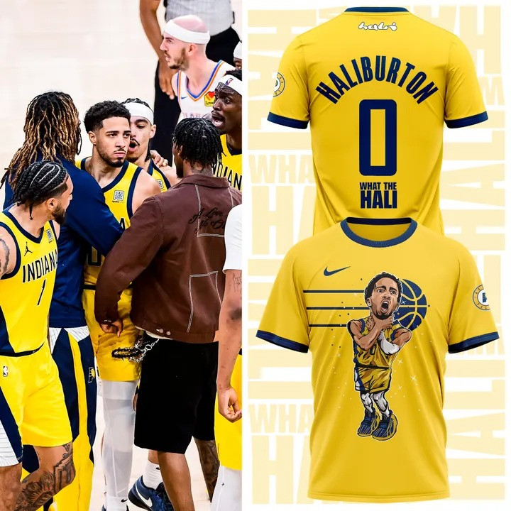 Tyrese Haliburton What the Hali NBA Finals 2025 T-Shirt Yellow Indiana Pacers Fan Merch-1