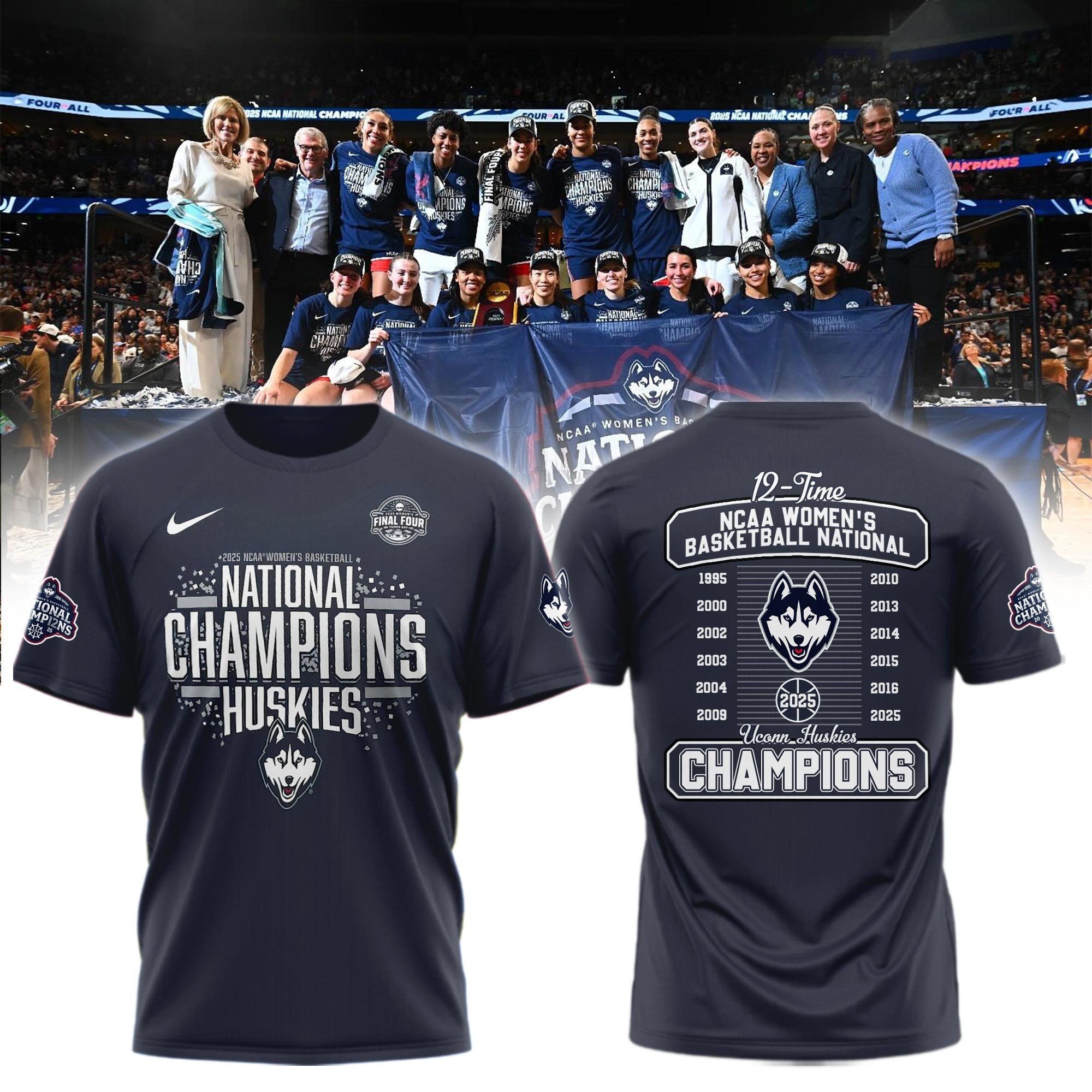 UConn 2025 Women's Basketball National Champions Shirt 12 Time Championship Cool Tee-1