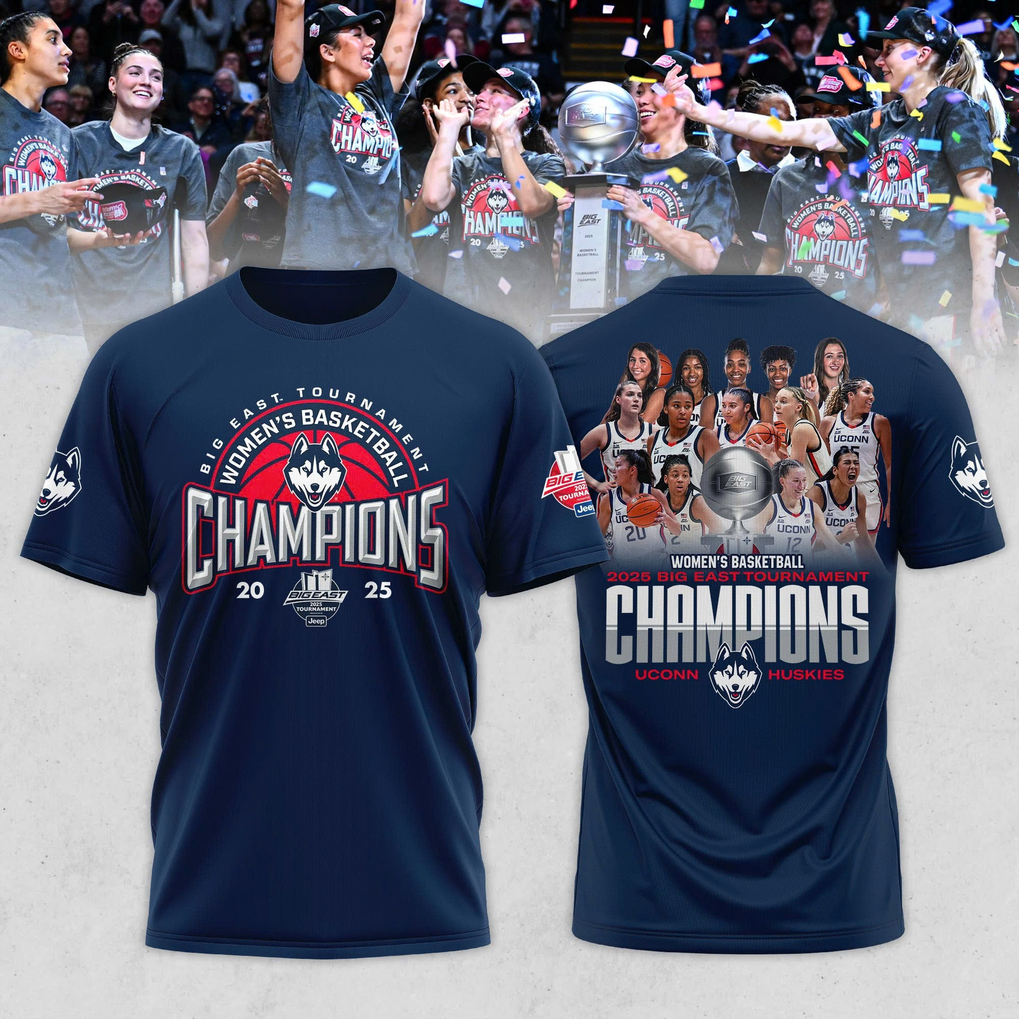 UConn Huskies 2025 BIG EAST Champions Shirt Hat Women's Basketball Championship Great Gifts-1