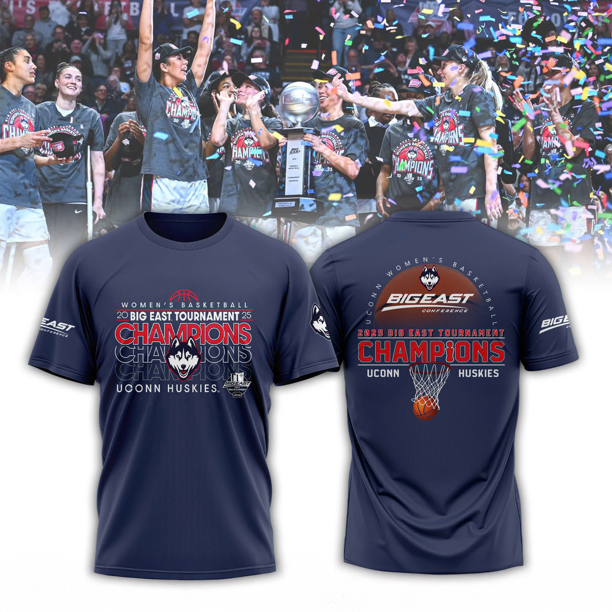 UConn Huskies 2025 BIG EAST Women's Basketball Champions Shirt Fan Clothing Gift Ideas-1