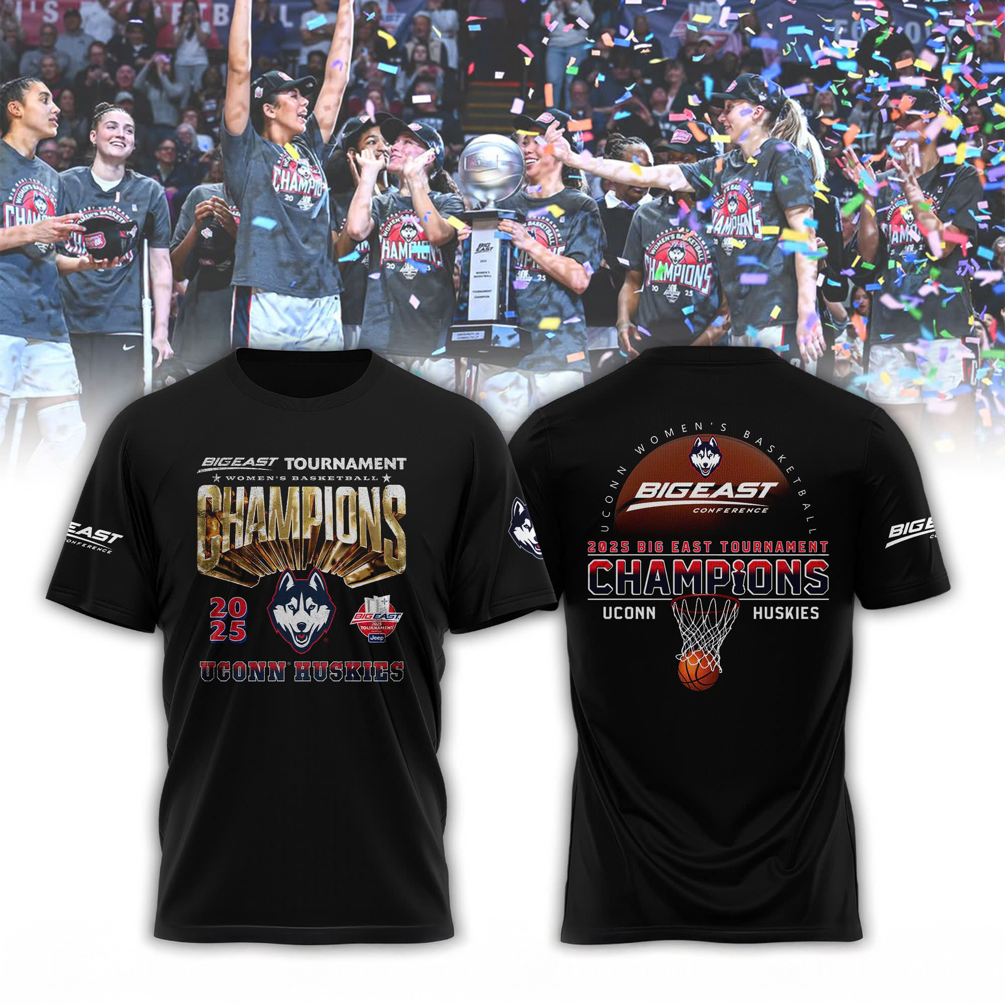 UConn Huskies 2025 BIG EAST Women's Basketball Champions Shirt Fan Merch Best Gifts-1