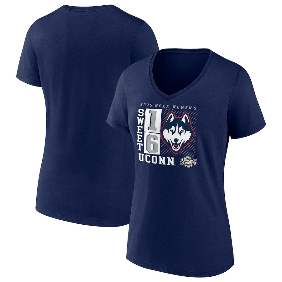 UConn Huskies 2025 NCAA Women's Basketball Sweet 16 V-Neck Shirt March Madness Merch-1
