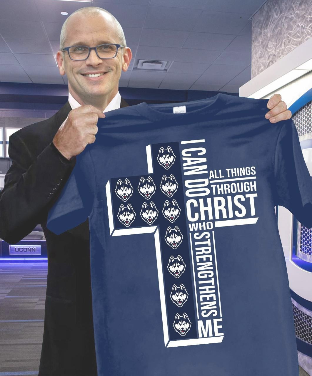 UConn Huskies Faith T-Shirt I Can Do All Things Through Christ Who Strengthens Me Fan Gifts-1