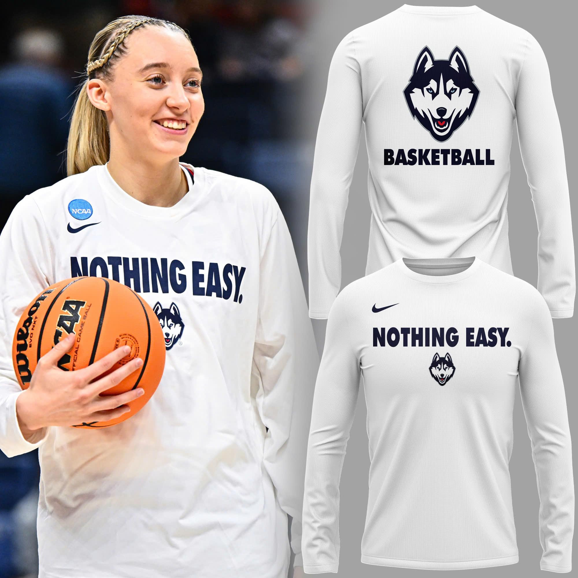 UConn Huskies Nothing Easy Long Sleeve Shirt UConn Huskies Women's Basketball Fan Gifts-1
