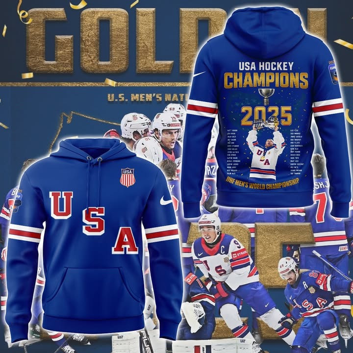 USA Golden Hockey Champions 2025 Hoodie IIHF Men's World Championship Fan Merch Gifts-1