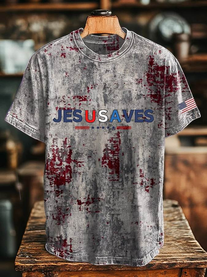 USA Jesus Saves American Flag Vintage T-Shirt Old Retro Patriotic Unique Faith Apparel-1
