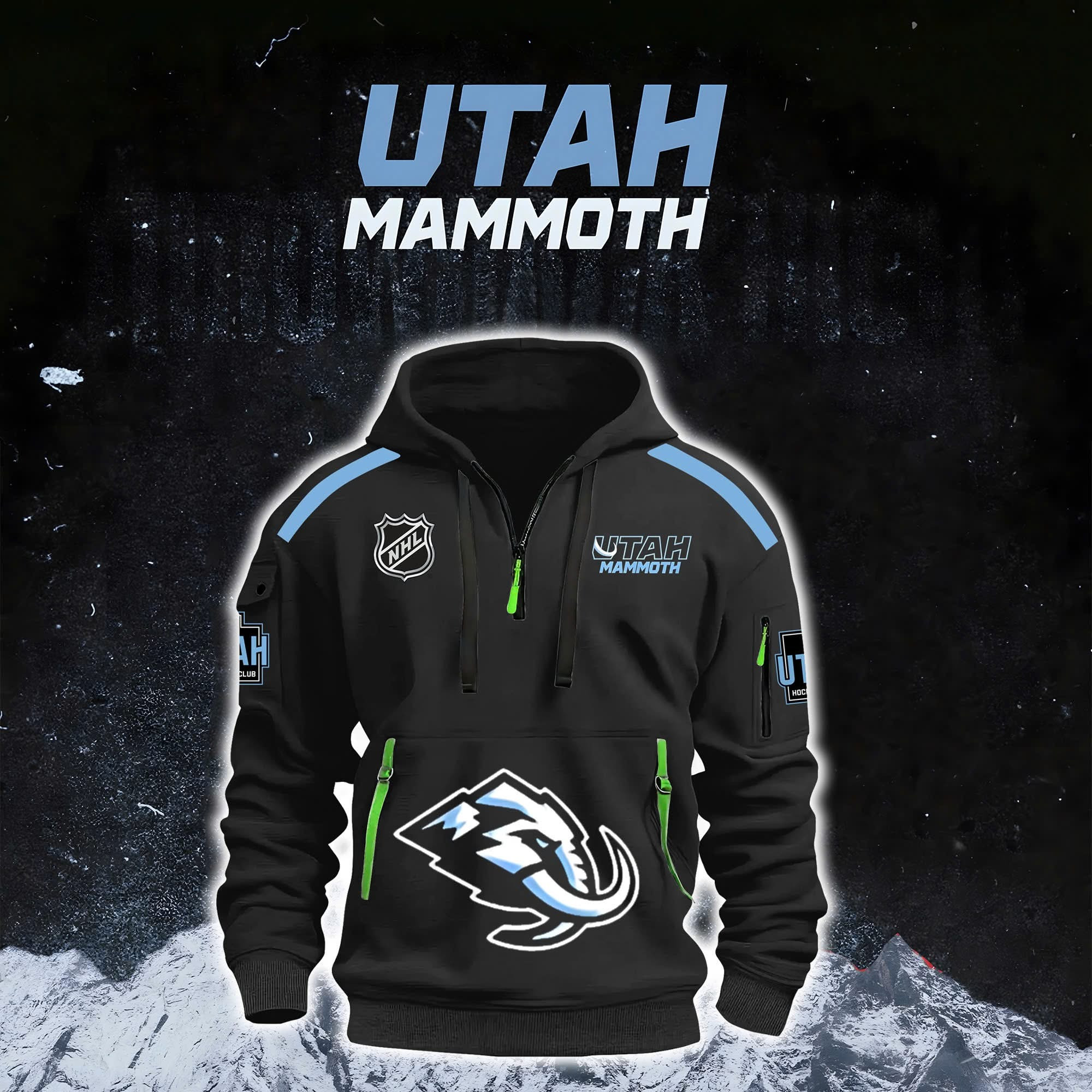 Utah Mammoth Hockey Quarter Zip Hoodie NFL Utah Hockey Club Fan Merch Gifts For Him-1 Utah Mammoth Hockey Quarter Zip Hoodie NFL Utah Hockey Club Fan Merch Gifts For Him-1