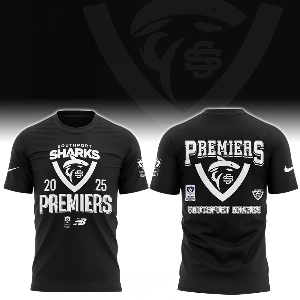 VFL Southport Sharks Premiers 2025 T-Shirt Southport Sharks Merch Gift Ideas For Him-1