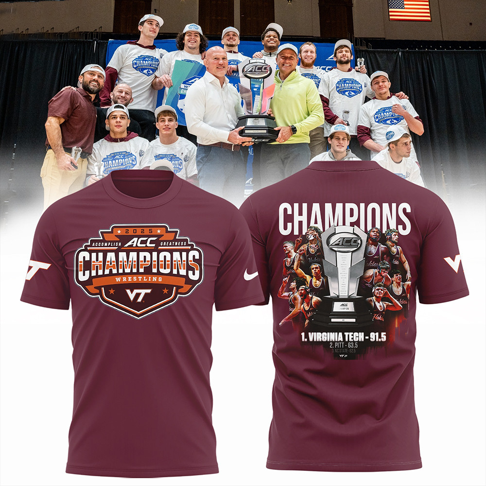 Virginia Tech Hokies 2025 ACC Wrestling Champions T-Shirt VT Hokies Fan Merch Apparel-1